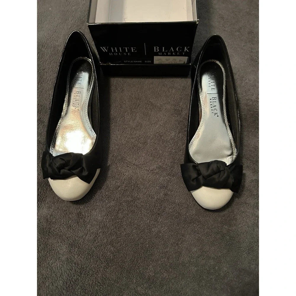 White House Black Market Ballet Style Black Patent White Toes Flats, Size 7 - Picture 4 of 10